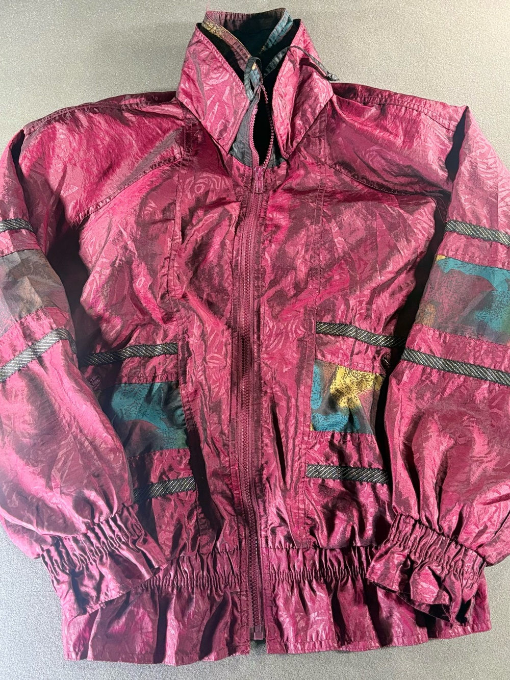 Vintage Maine Bay  Windbreaker Jacket Women’s Medium Floral Zip Up Burgundy